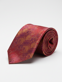 Red Art Silk Tie with Blue & Golden Patch Work view 1