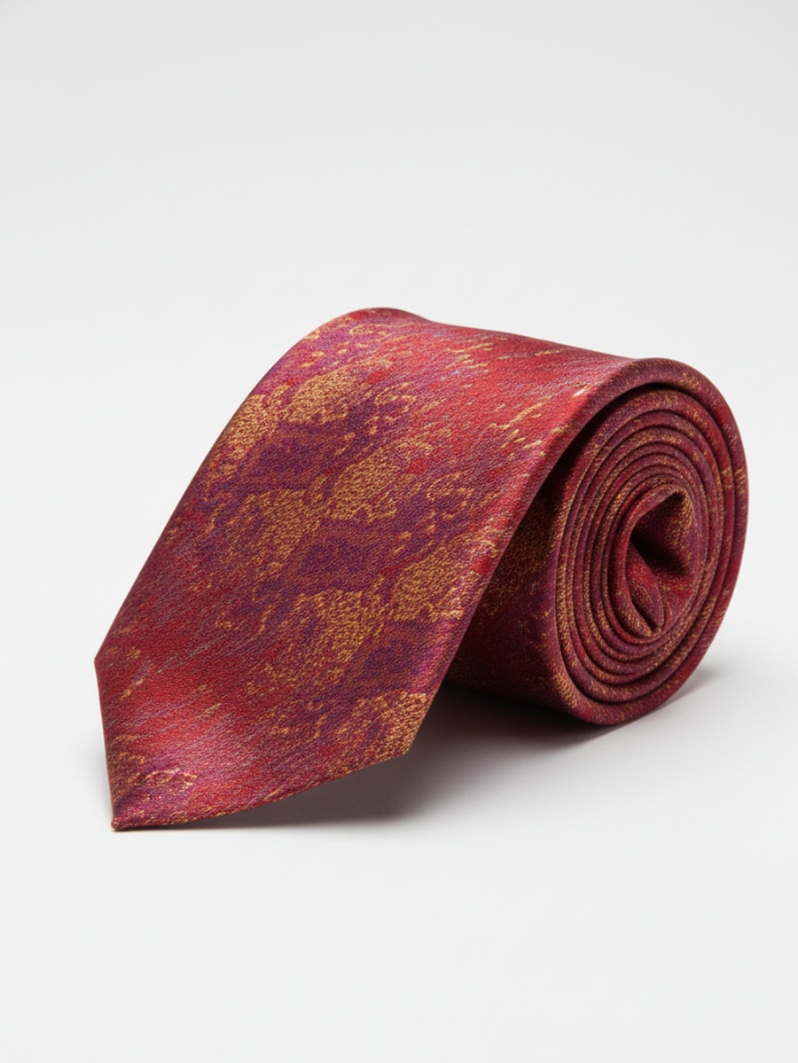 Red Art Silk Tie with Blue & Golden Patch Work