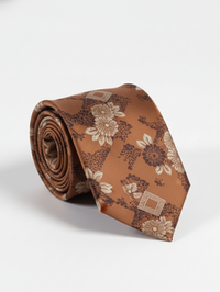 Brown Art Silk Tie with Floral Design view 1