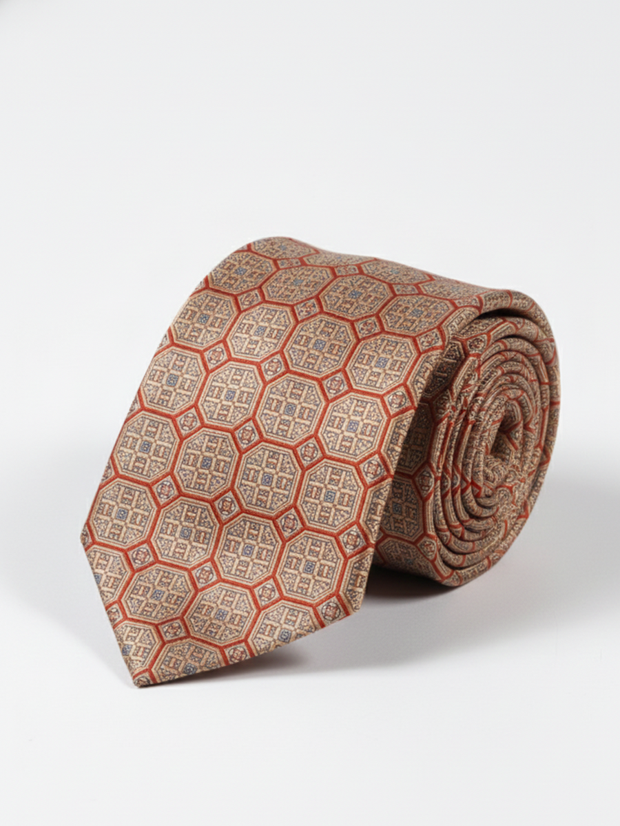 Cream Art Silk Tie with Dark Cream Lines – Subtle Striped Elegance