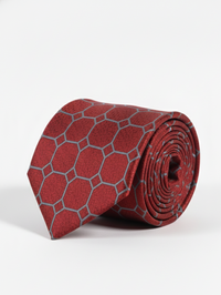 Red Art Silk Tie with Grey Lines – Classic Striped Design view 1