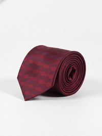 Classic Red Necktie with Stylish Line Pattern view 1