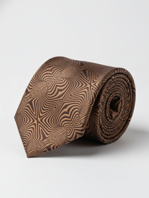 Luxury Golden Necktie with Black Woven Detailing
