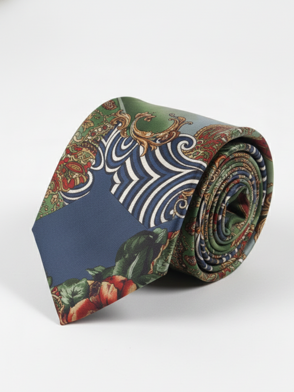 Stylish Blue Necktie with Modern Printed Design