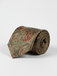 Elegant Green Necktie with Golden & Red Detailing view 1