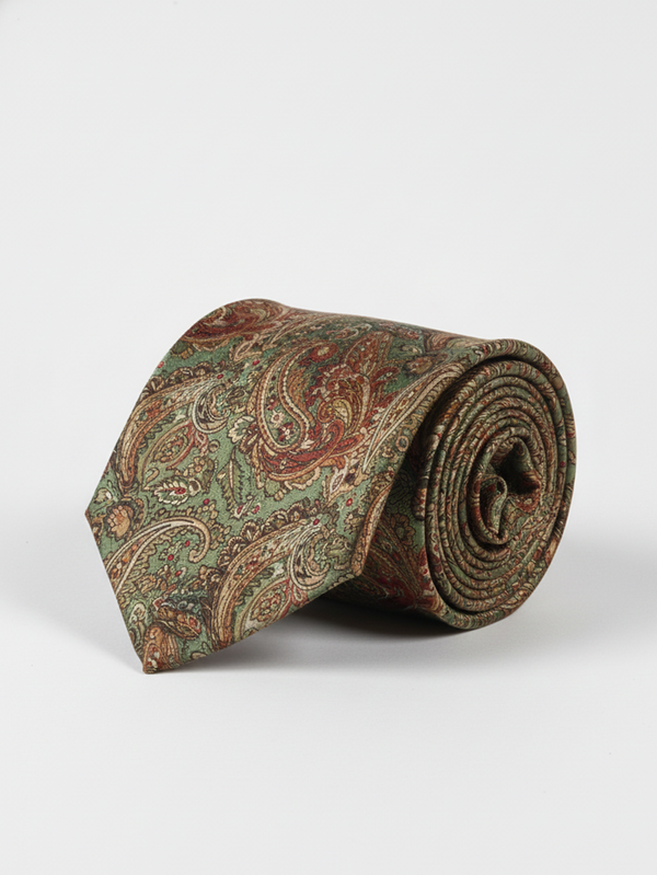 Elegant Green Necktie with Golden & Red Detailing