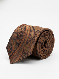 Classic Brown Paisley Necktie with Elegant Woven Detailing view 1