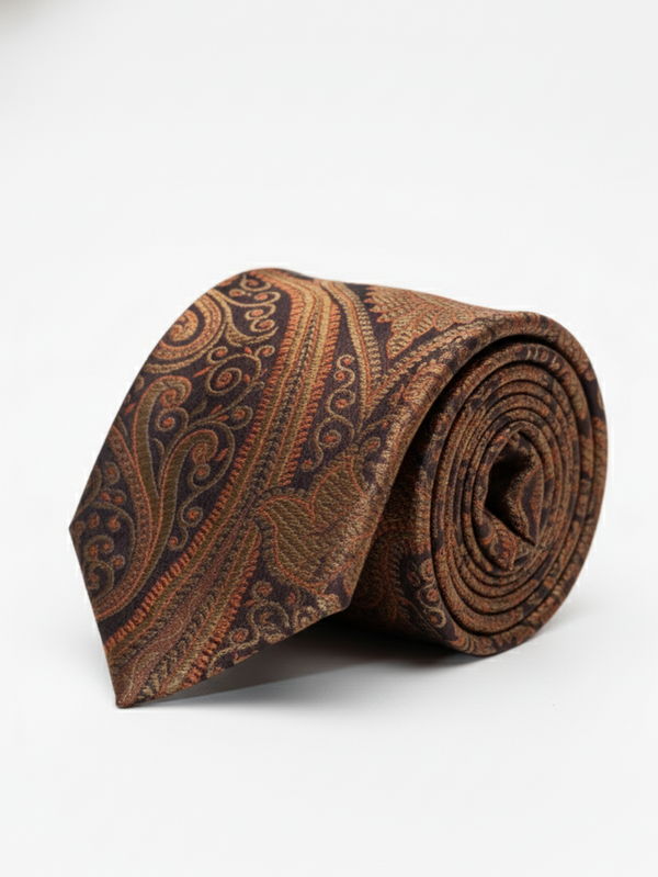 Classic Brown Paisley Necktie with Elegant Woven Detailing