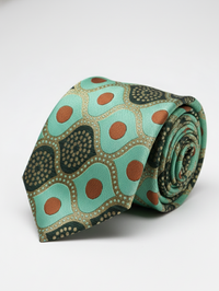 Designer Green Necktie with Geometric Pattern & Contrast Detailing view 1