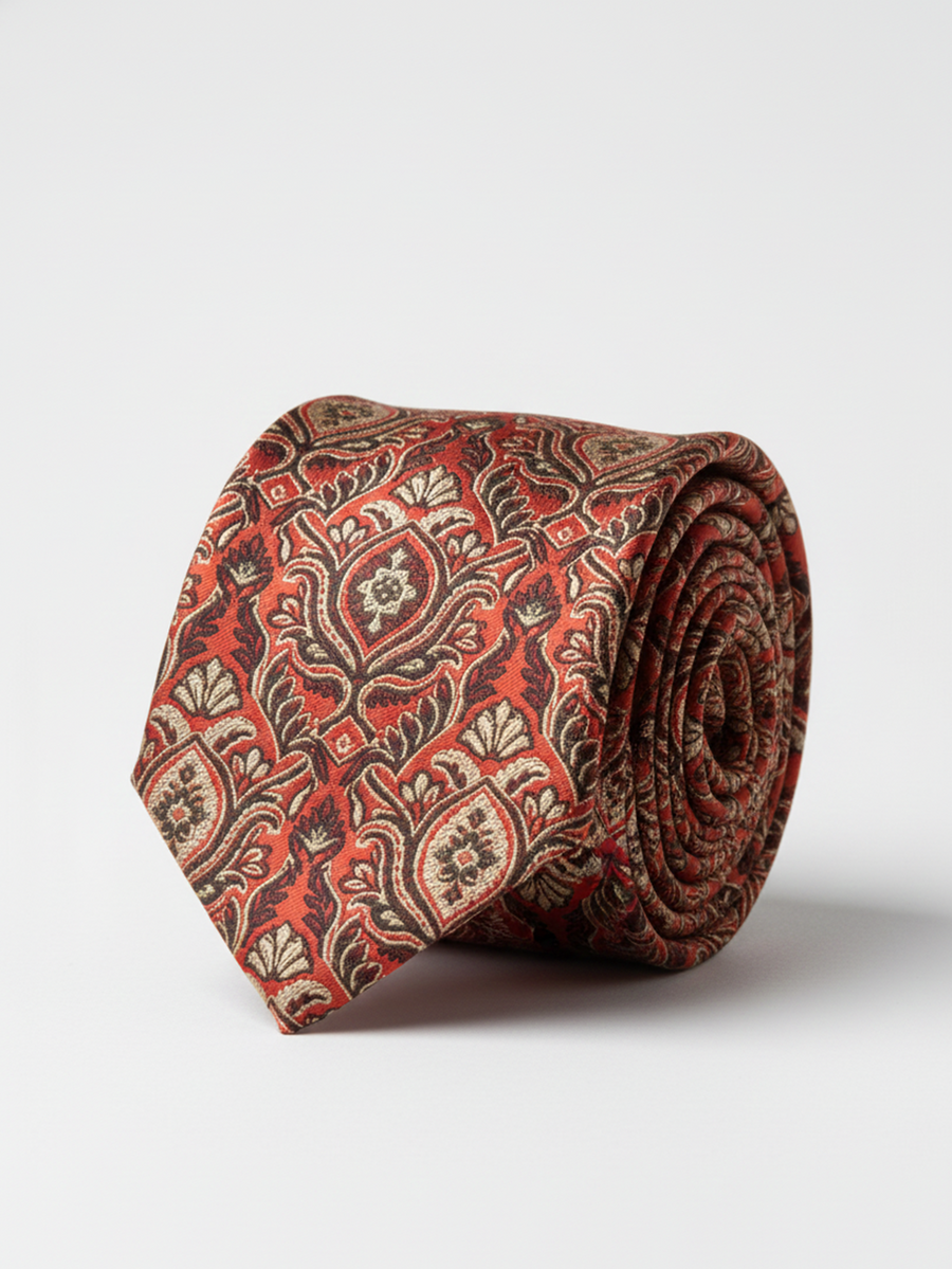 Luxury Red Necktie with Black & Golden Woven Work