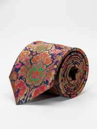 Luxury Floral Paisley art silk Necktie – Navy Blue & Gold Patter view 1