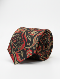 Elegant Black Tie with Red & Golden Embroidered Work view 1