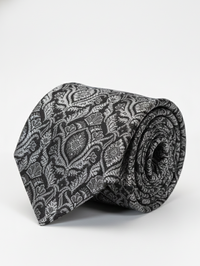 Classic Black Tie with White Print – Modern Elegance view 1