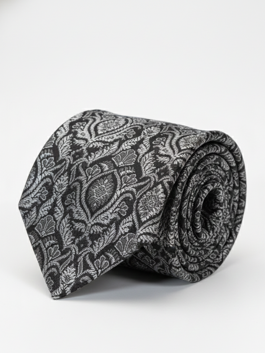 Classic Black Tie with White Print – Modern Elegance
