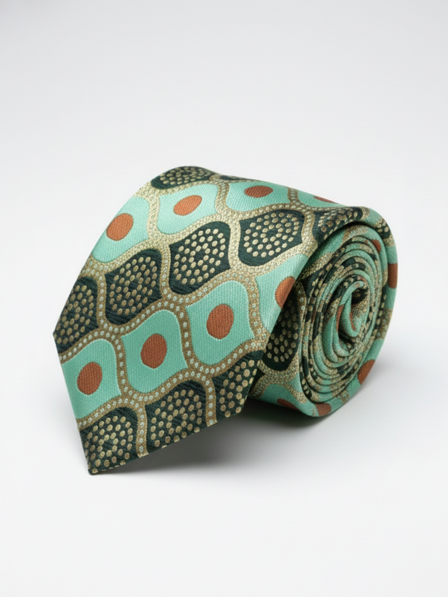 Stylish Dark & Light Green Tie with Red Dots – Bold Yet Elegant