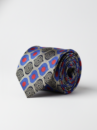 Blue Tie with Red Dots & Black Work – Stylish Designer Necktie view 1