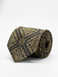 Black Tie with Heavy Golden Work – Luxury Statement Necktie view 1