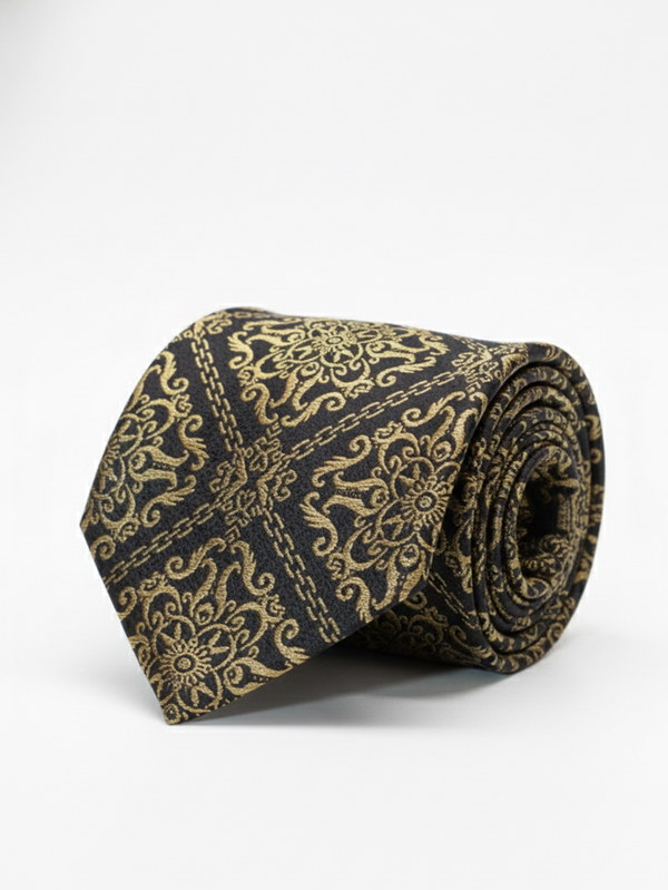 Black Tie with Heavy Golden Work – Luxury Statement Necktie