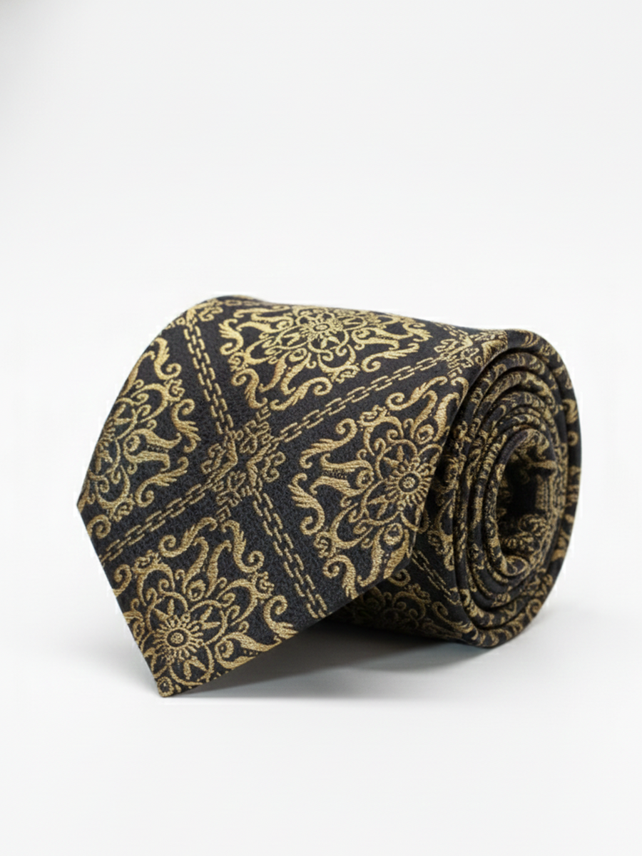 Black Tie with Heavy Golden Work – Luxury Statement Necktie