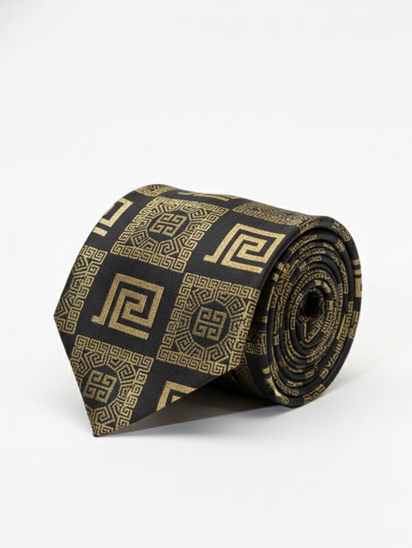 Black Tie with Golden Work – Premium Formal Necktie