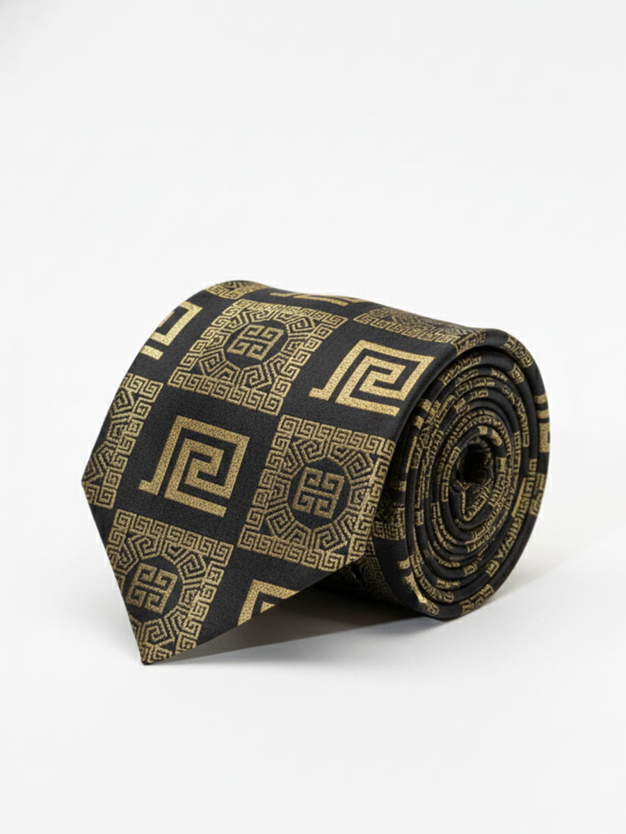 Black Tie with Golden Work – Premium Formal Necktie
