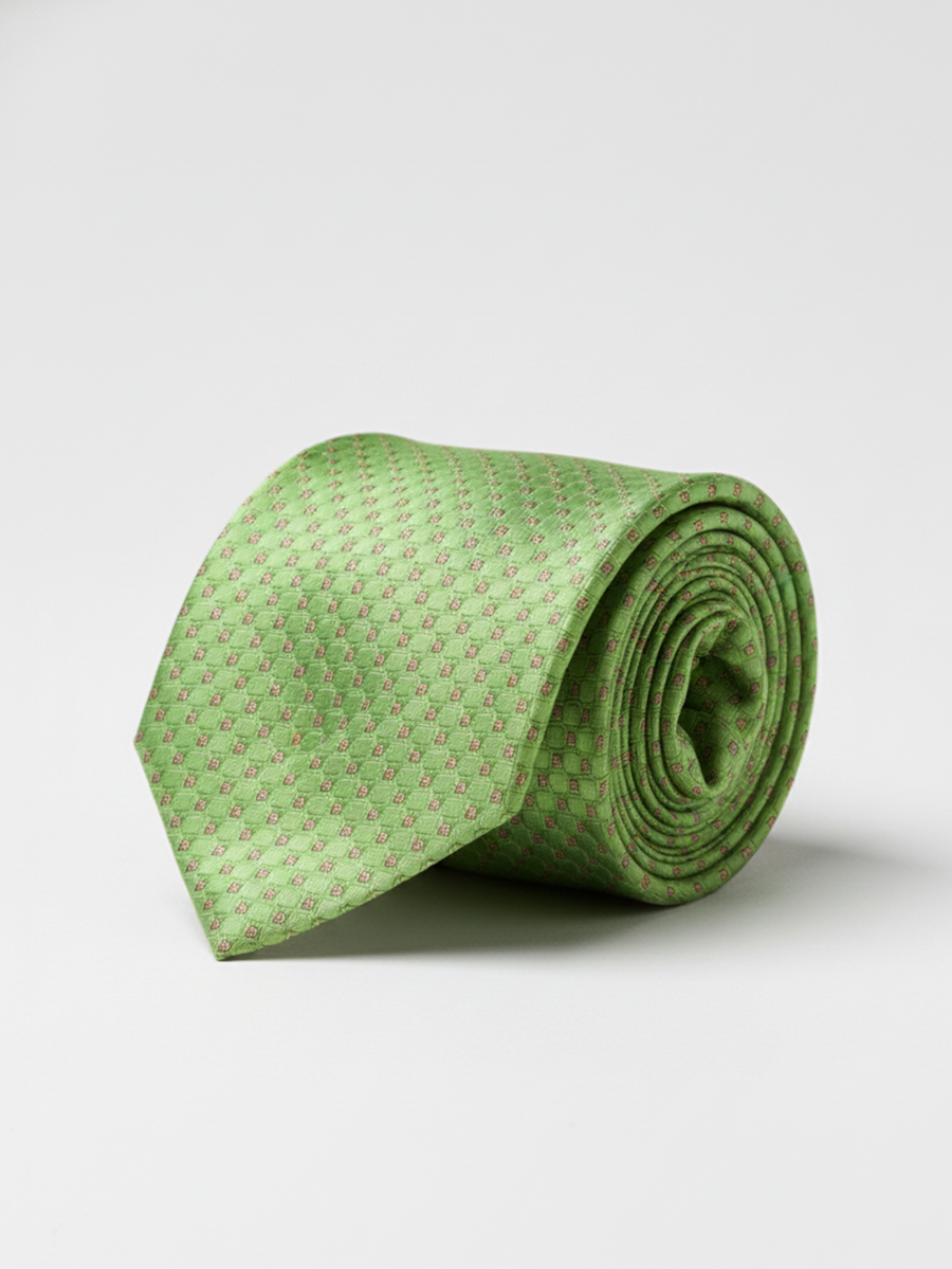 Premium Green Silk Tie with Red Dot Print – Classic Designer Necktie