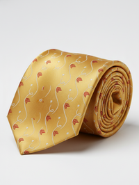 Luxury Golden Silk Tie with Red & White Print – Designer Formal Necktie view 1