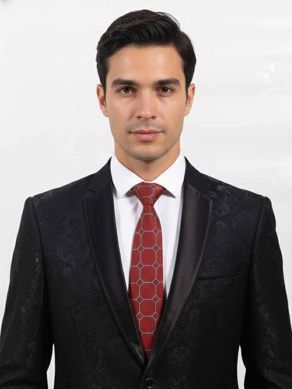 Red Art Silk Tie with Grey Lines - Classic Striped Design - Image 3