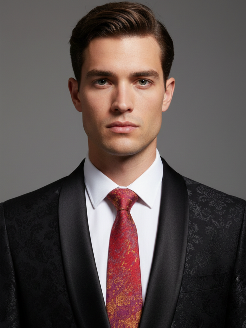 Luxury Handcrafted Silk Tie with Ornate Floral Motif & Black - Image 2