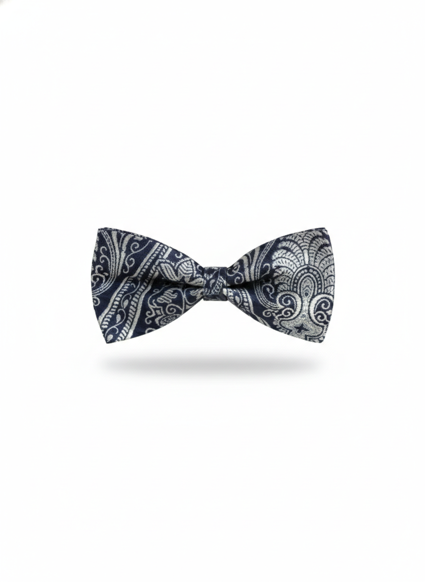 The Monochrome Muse: Art-Deco Black-Stitched White Bow Tie