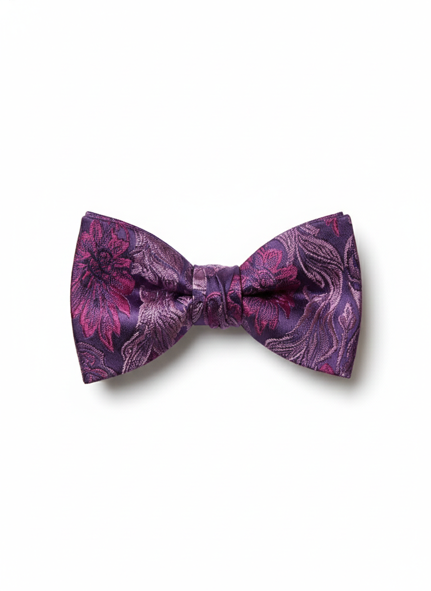 Elegant Purple Jacquard Floral Bow Tie Refined Formal Accessory
