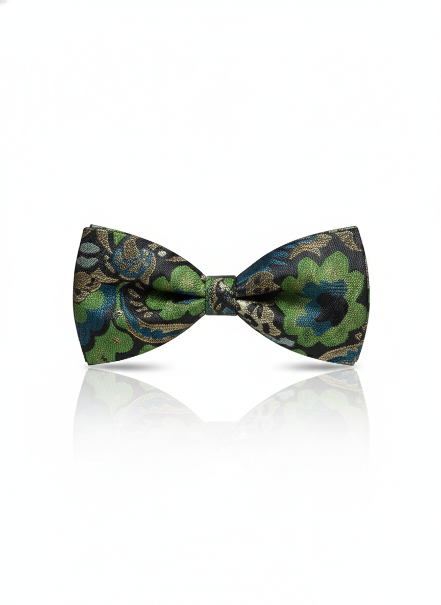 Multicolor Silk Bow Tie - Blue, Green, Golden & Black : Formal Men's Accessory