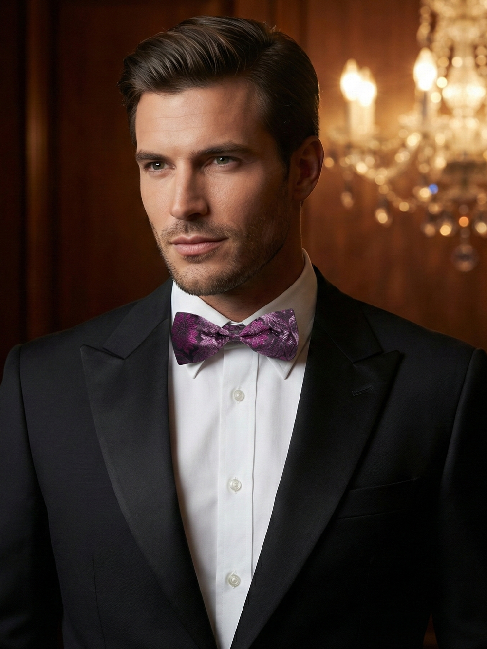 Elegant Purple Jacquard Floral Bow Tie – Refined Formal Accessory - Image 3
