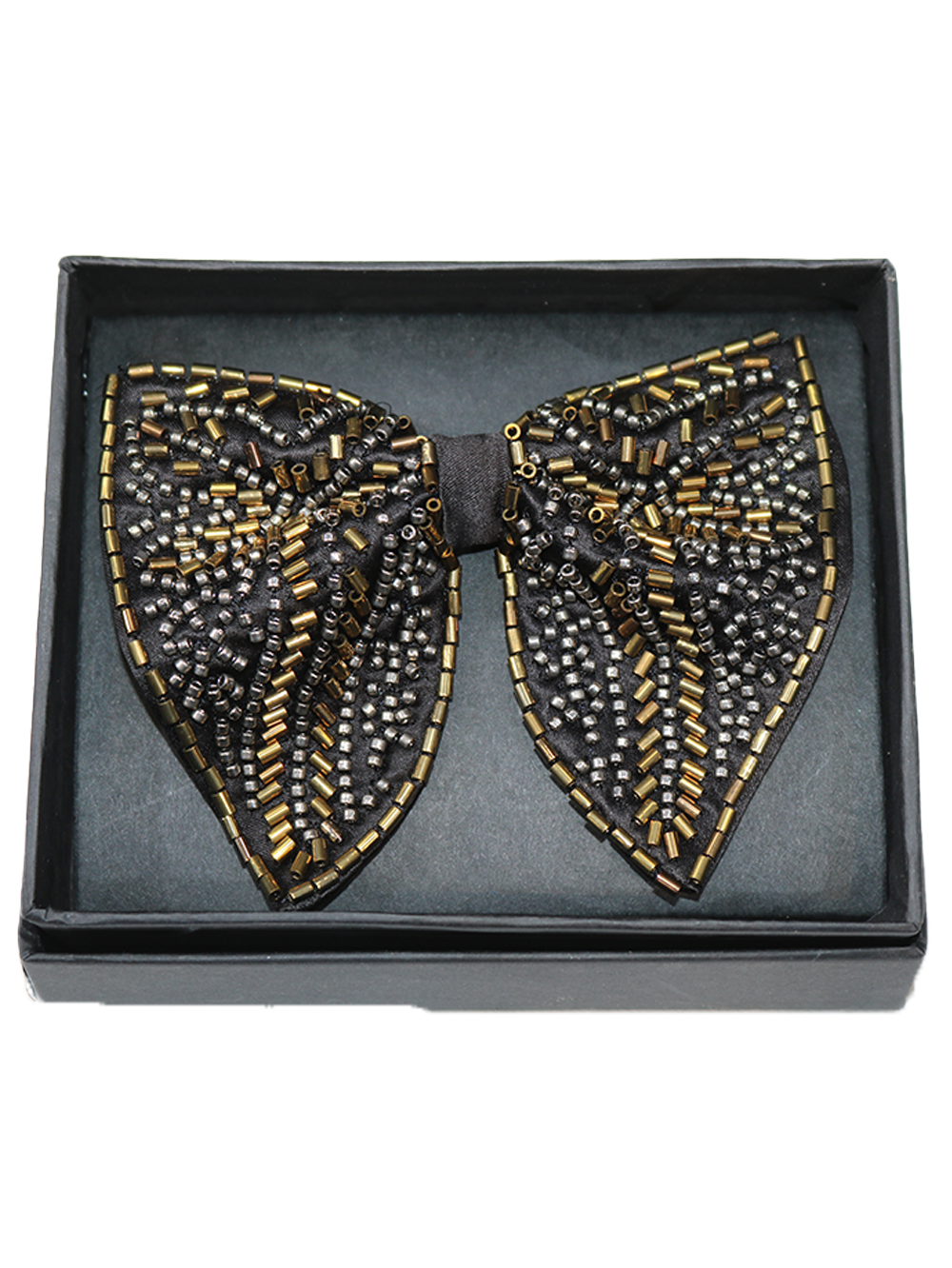 Black & Gold Designer Embroidered Bow Tie - Image 2