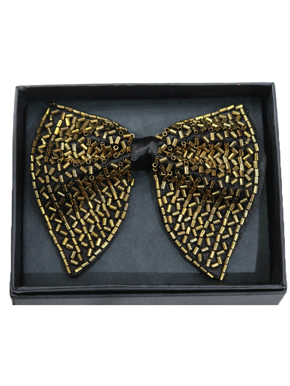 Black & Gold Scatter Hand-Embroidered Beaded Bow Tie - Image 2