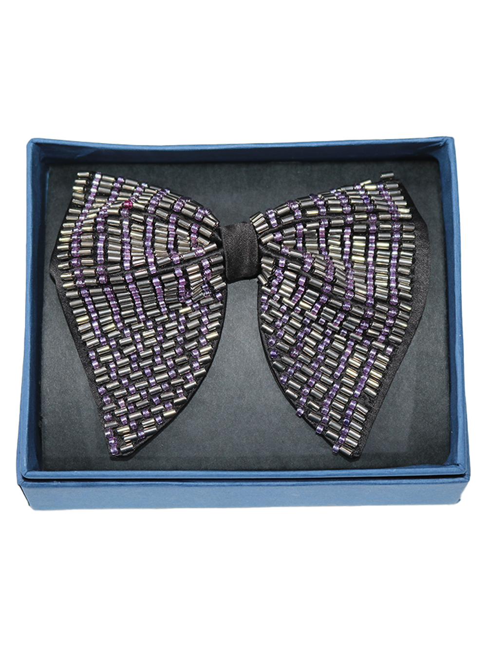 Hand-Beaded Silver & purple metallic Crystal Bow Tie - Image 2
