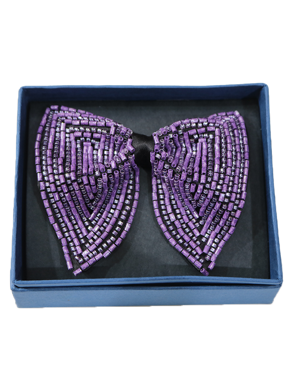 Hand-Beaded Metallic & Amethyst Crystal Bow Tie - Image 2