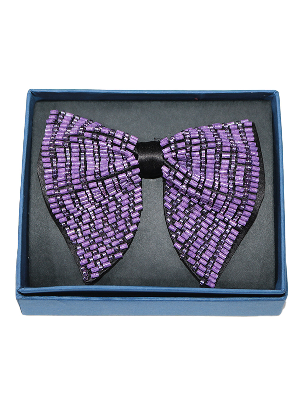 Hand-Beaded Purple Crystal & Metallic Bugle Bow Tie - Image 2