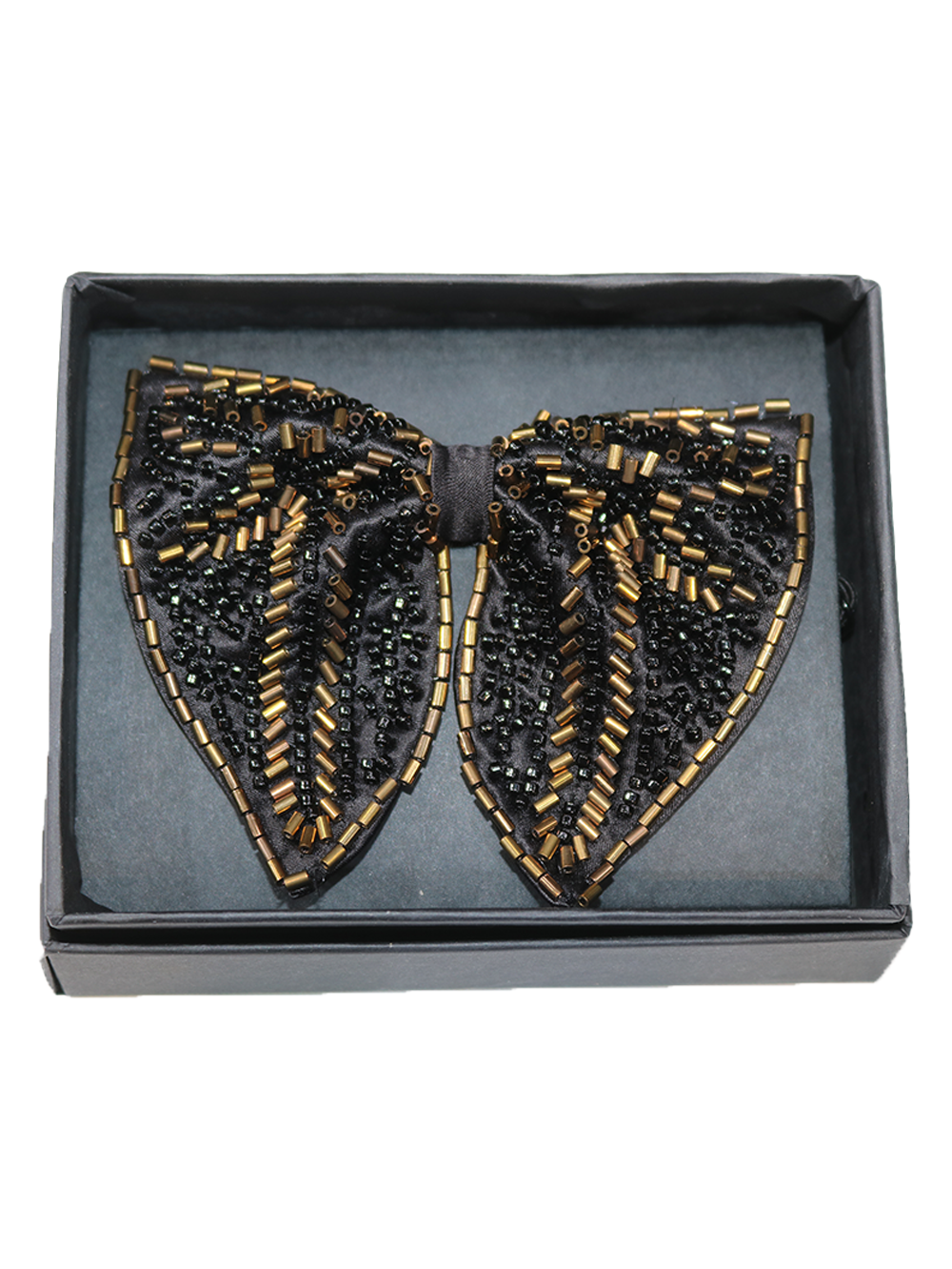 Black & Antique Gold Embroidered Bow Tie - Image 2