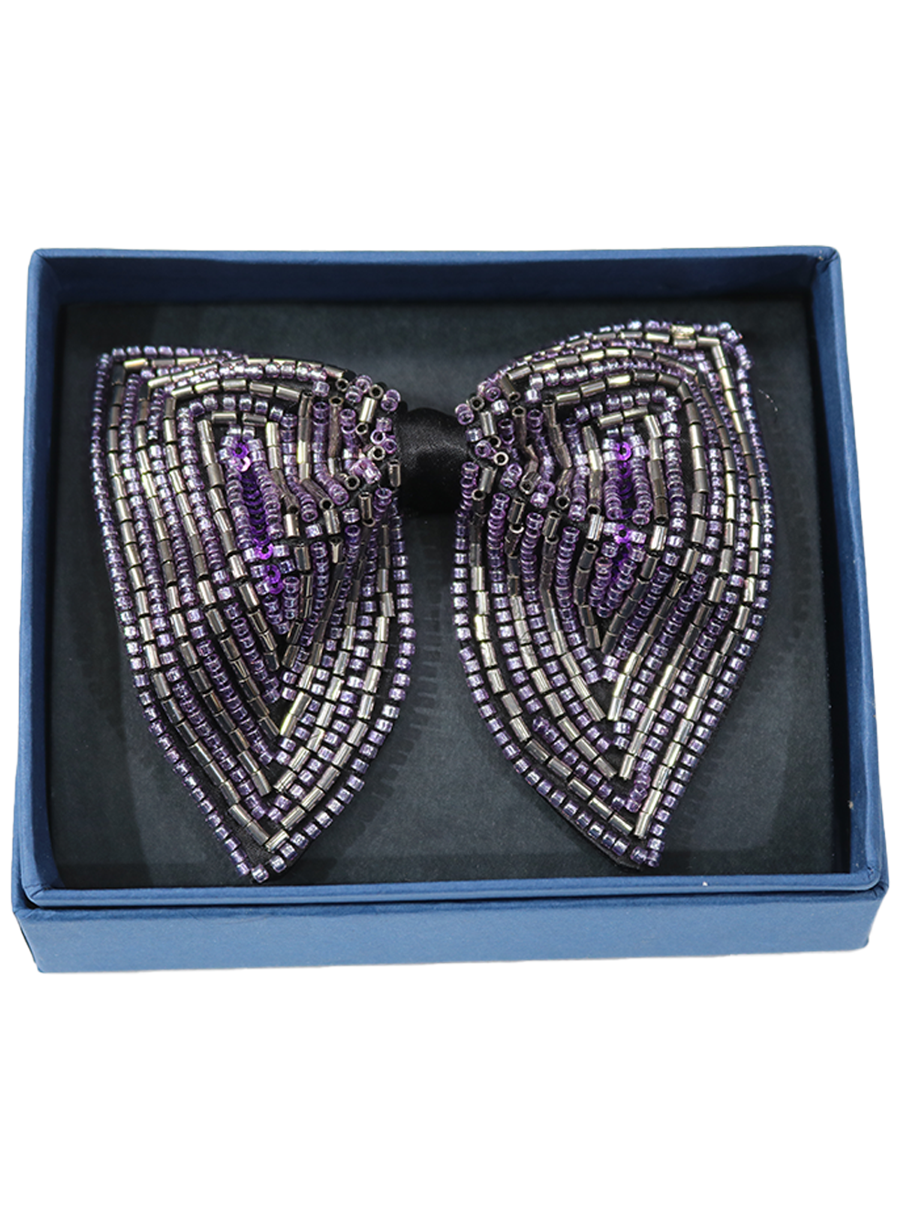 Hand-Beaded Silver & Purple Butterfly Bow Tie - Image 3