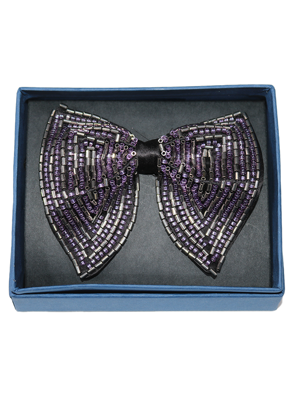 The Midnight Amethyst Hand-Beaded Artisan Bow Tie - Image 3