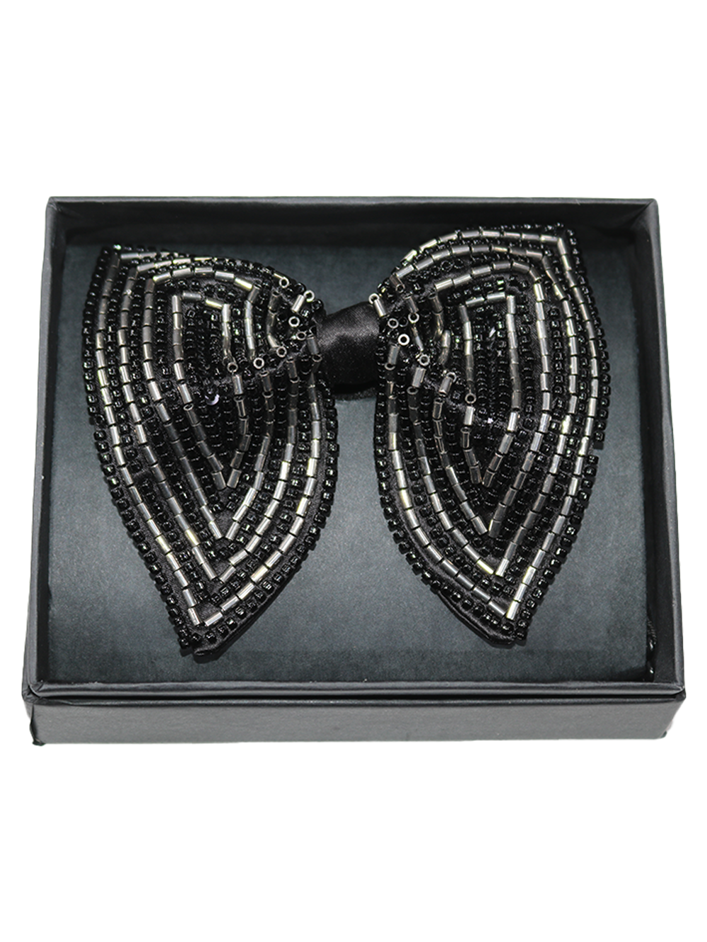 Stealth Onyx & Silver Hand-Beaded Bow Tie - Image 3