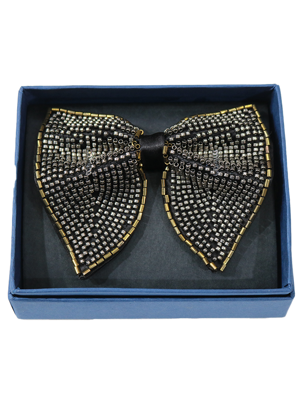 Hand-Beaded Metallic Butterfly Bow Tie - Image 3