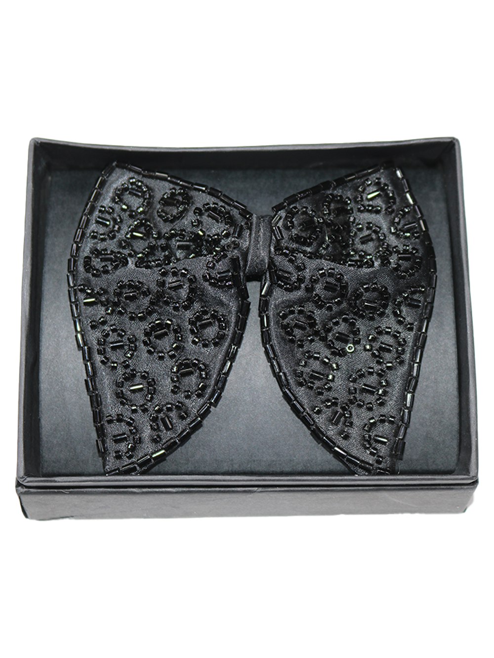 Black Beaded Patterned Butterfly Bow Tie - Image 3