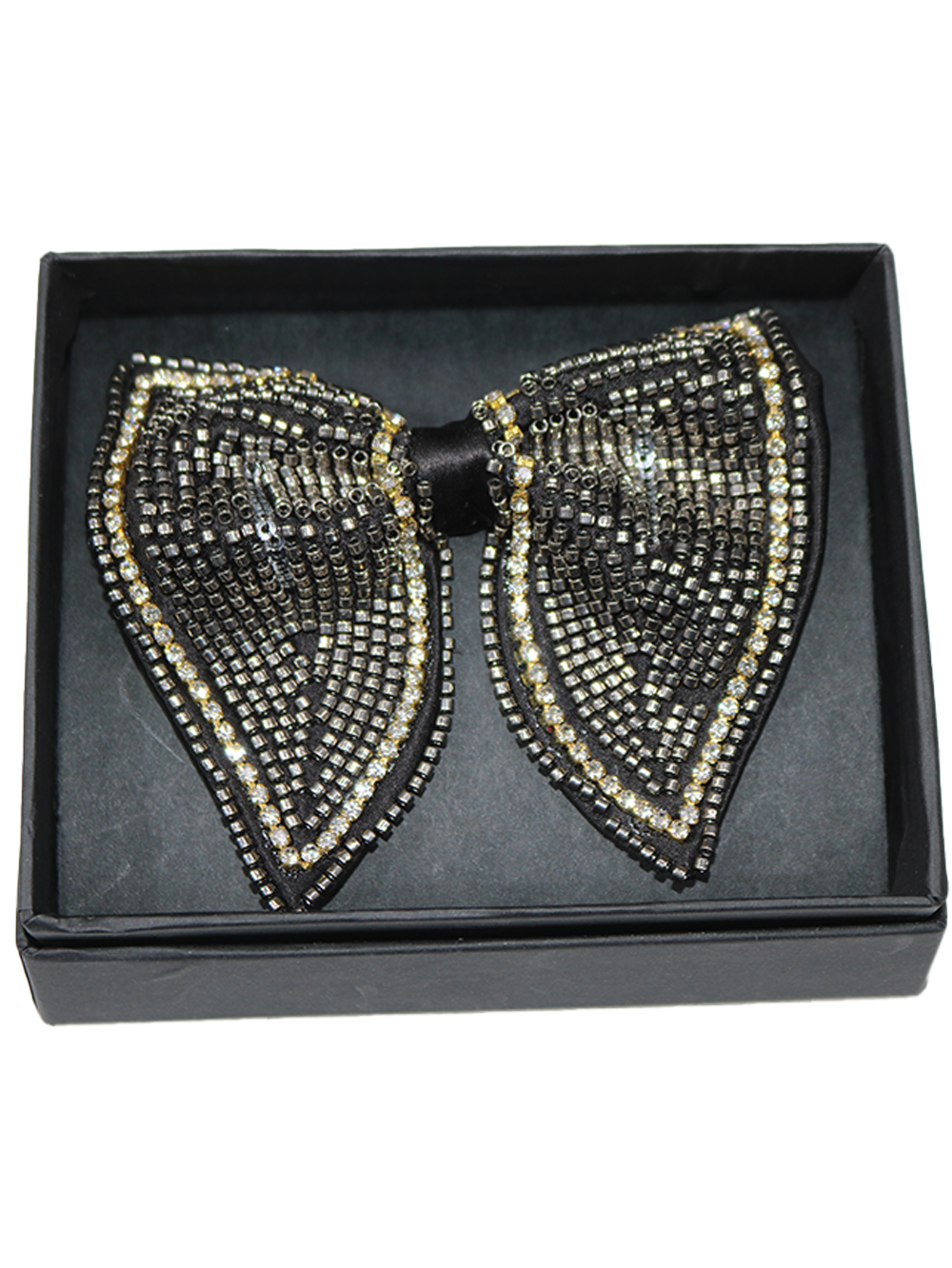 Elite Hand-Beaded Silver Butterfly Statement Bow Tie - Image 3