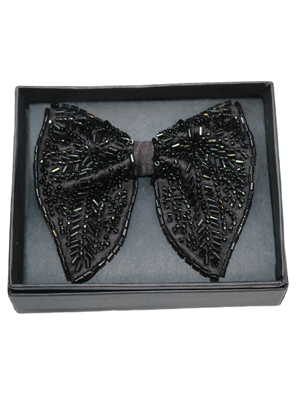 Black Embroidered Beaded Luxury Bow Tie - Image 2