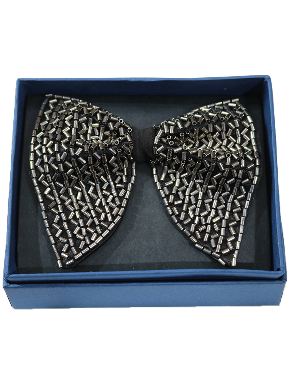 Black Metallic Embroidered Hand-Beaded Bow Tie - Image 3