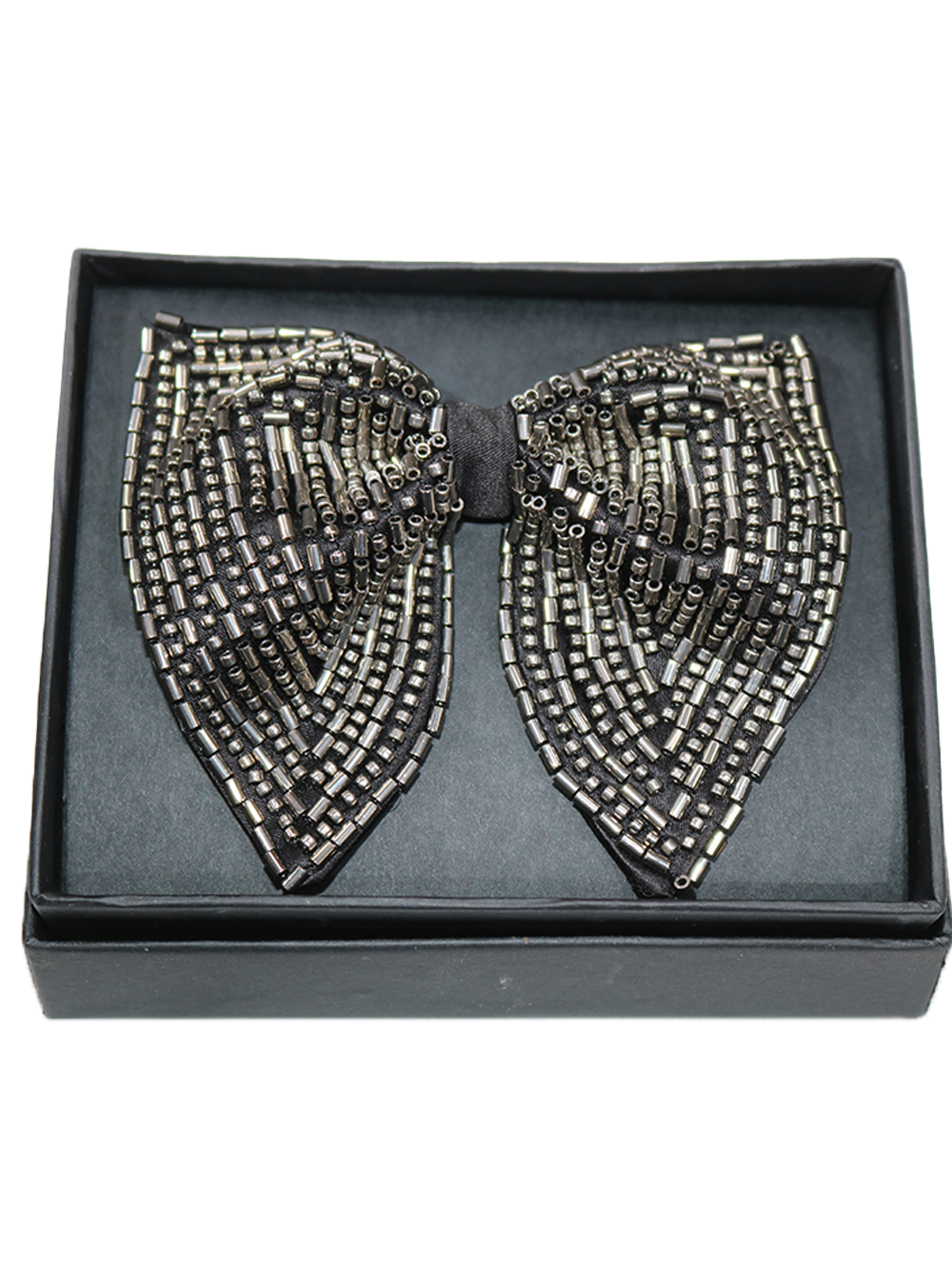 Black & Silver Scatter Embroidered Beaded Bow Tie - Image 2