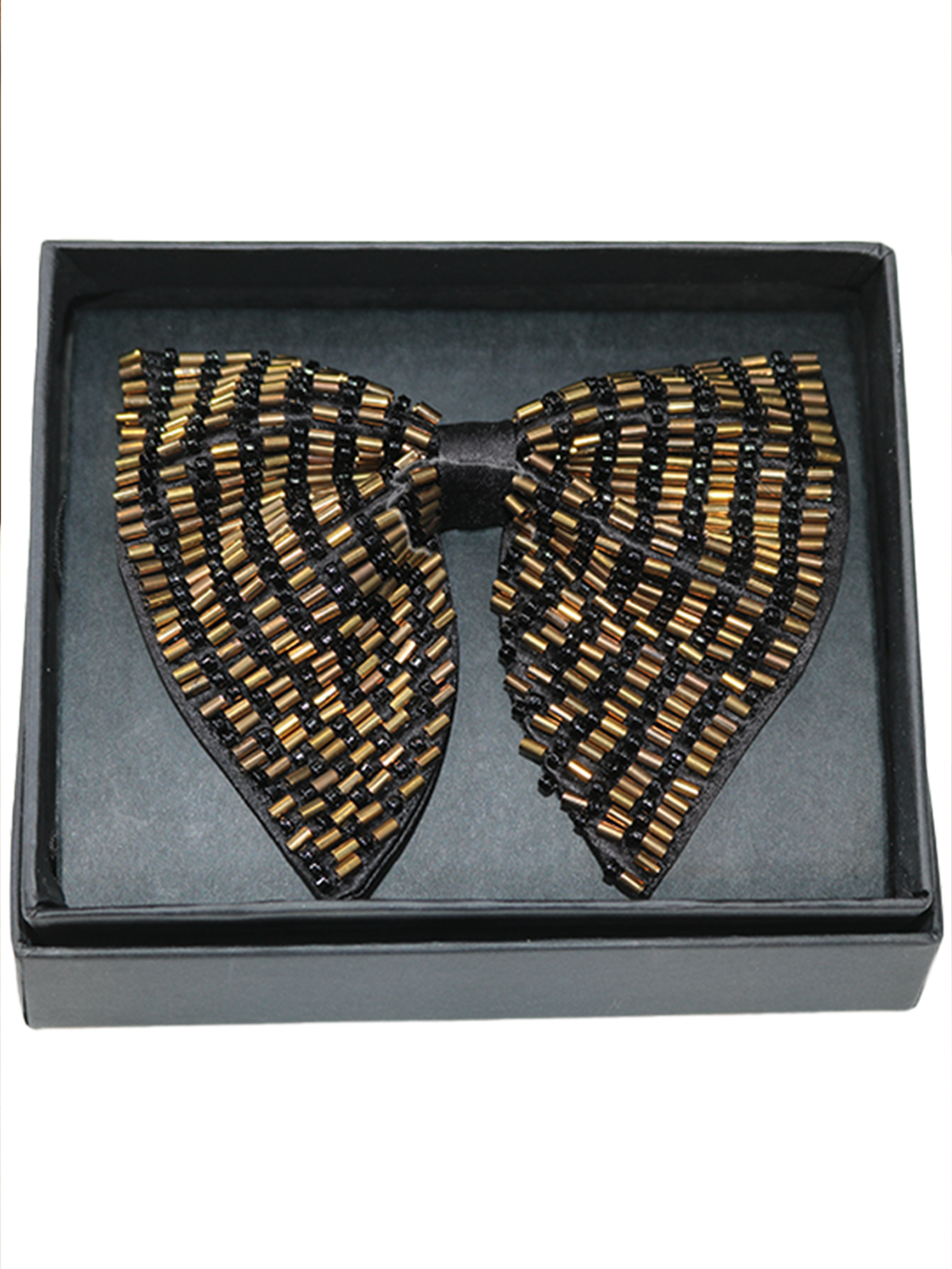 Black & Gold Scattered Embroidered Bow Tie - Image 2