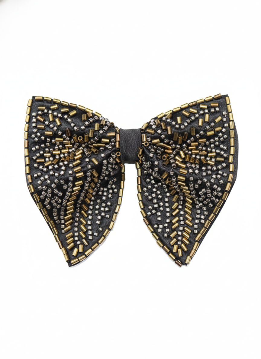 Black & Gold Designer Embroidered Bow Tie